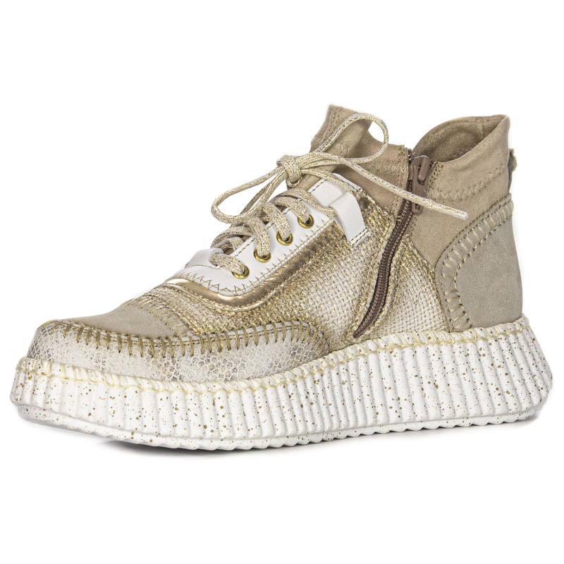 Maciejka Leather Sneakers Side-Zip Beige-Gold 06405-04/00-7