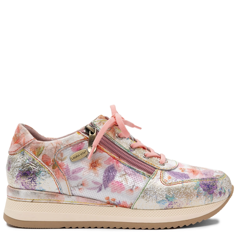 Laura Vita Sneakersy w Kwiaty Półbuty na Platformie Różowo-Wielokolorowe Gycmo-58-Rose