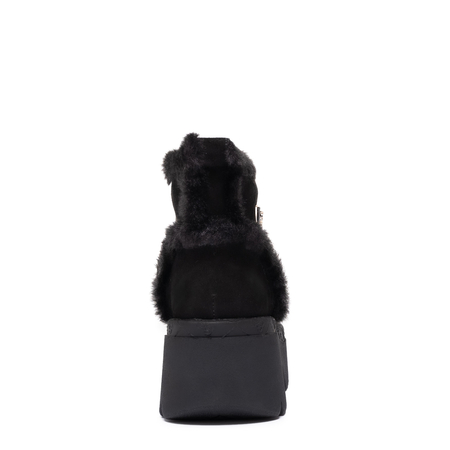 Guess Platform Fur-Trim Ankle Boots Chunky Sole Black FLFBRDESU10-BLK