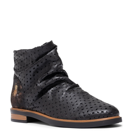 Maciejka Leather Embossed Ruched Ankle Boots Side-Zip Black 05922-01/00-5