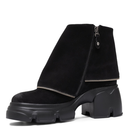 Maciejka Suede Asymmetric Zip Ankle Boots Platform Black 07145-01/00-8