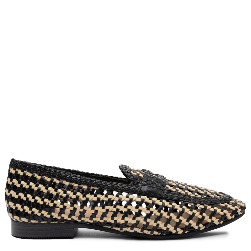 Gioseppo Skórzane Plecione Półbuty Loafery Ażurowe Czarno-Beżowe 79108-BLACK