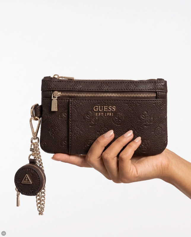 Guess Women Brown Embossed 4G Logo Zip Pouch Wallet With Coin Purse TXDP2222060-BROWN