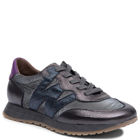 Wonders Skórzane Sznurowane Sneakersy Z Brokatowym Logo Szaro Srebrne A-4810
