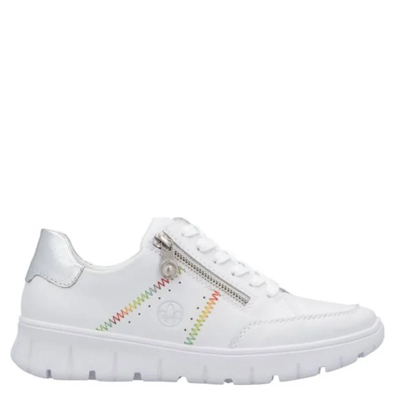 Rieker Sneakersy Damskie Skórzane Białe