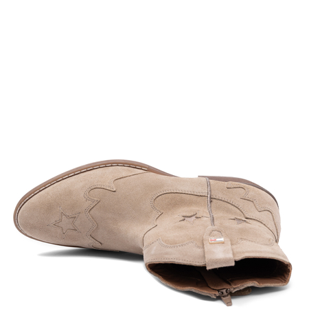 Tommy Hilfiger Suede Cowboy Ankle Boots With Block Heel Beige T3A5-35196-TP