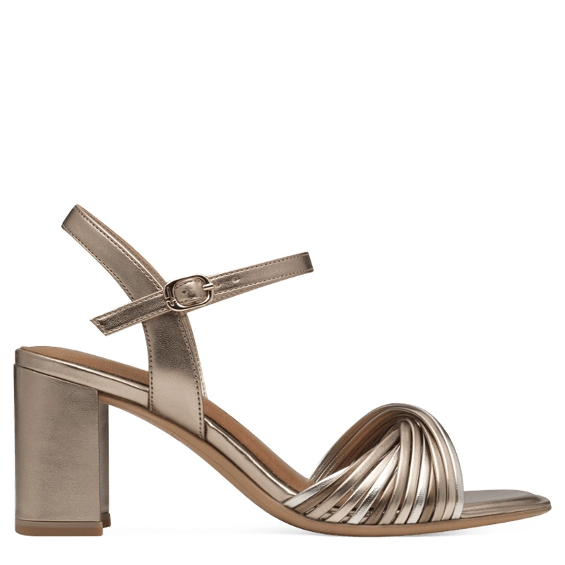 Tamaris Leather Block Heel Sandals Elegant Gold 1-28324-42-988