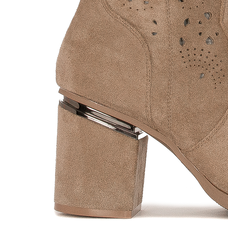 D&A Women's Spring Openwork Heeled Beige Boots