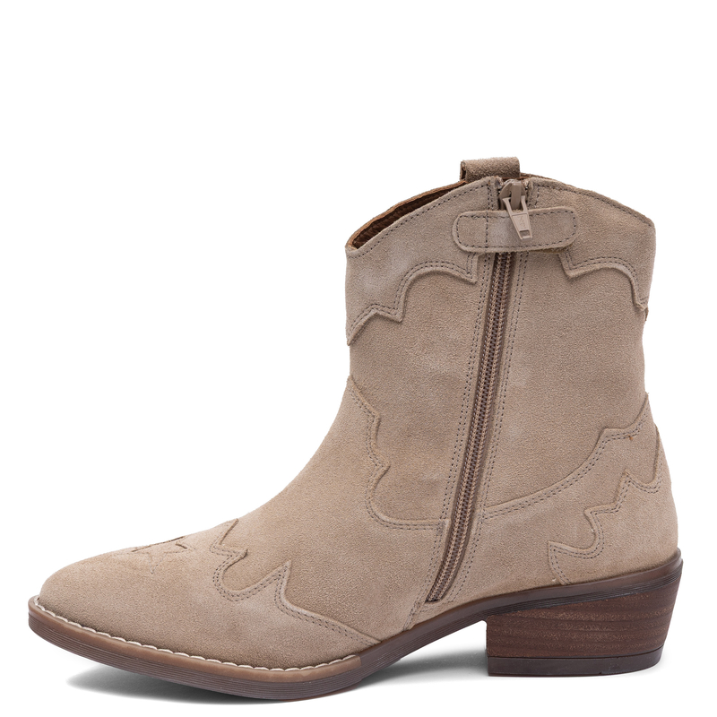 Tommy Hilfiger Suede Cowboy Ankle Boots With Block Heel Beige T3A5-35196-TP