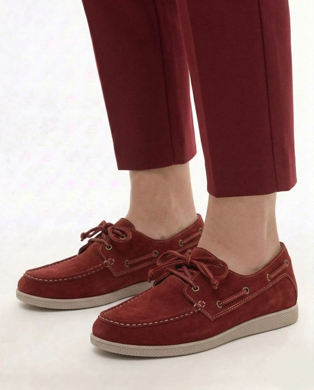 Maciejka Leather Suede Boat Shoes Casual Red 07799-44/00-1