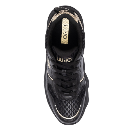 Liu Jo Sneakersy Damskie Na Platformie Czarne z Brokatowym Zapiętkiem BF5061-PX783-GOLD