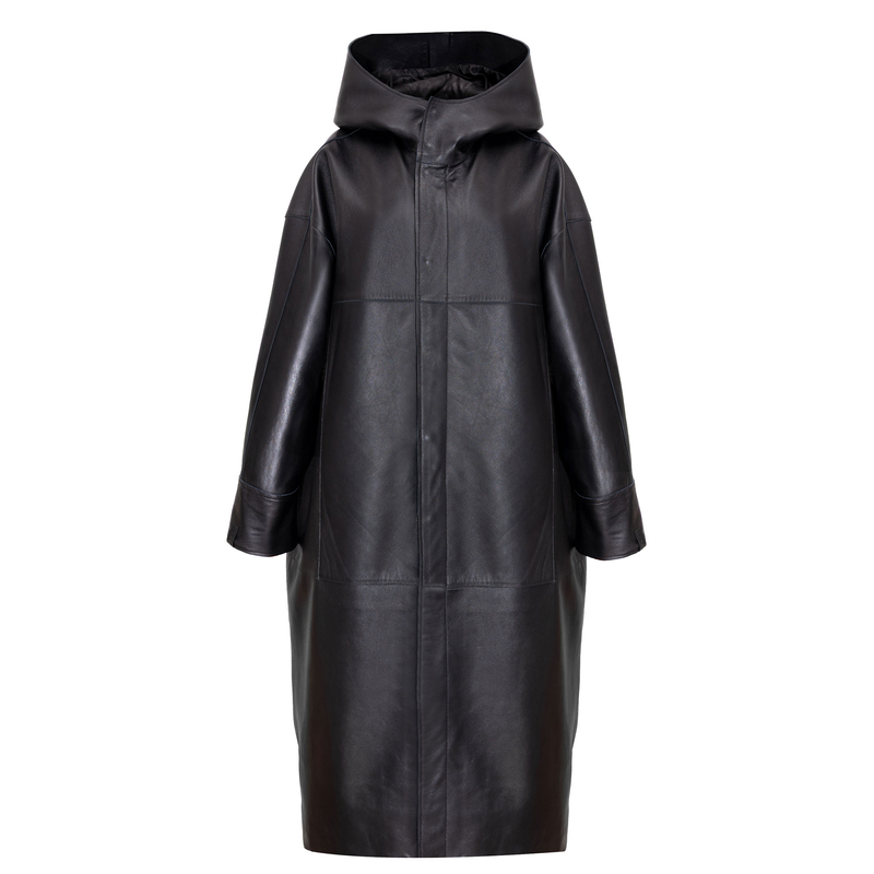 Opra Women's leather Rim Black Coat