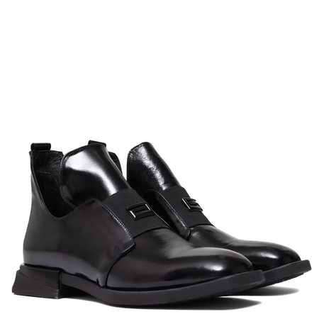 Boccato Botki Damskie Lakierowane Botki Wsuwane Czarne 049-1738SA-102T