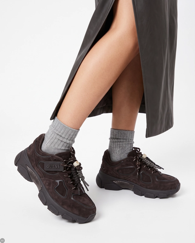 Guess Suede Women's Chunky Platform Sneakers Dark Brown FLFIRR-SUE12-BR