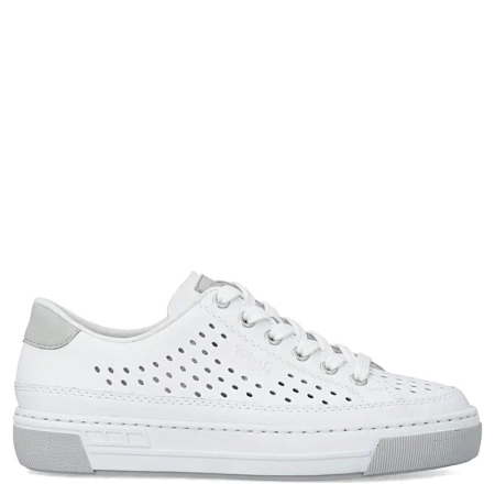 Rieker Skórzane Ażurowe Sneakersy Sznurowane Białe L8849-80
