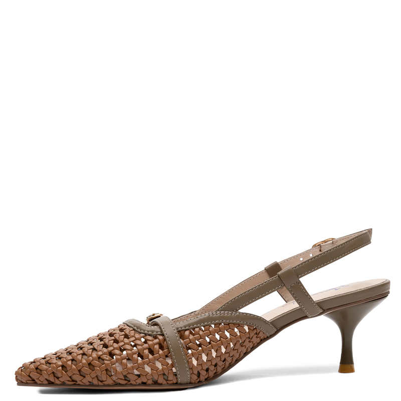 Maciejka Leather Woven Slingback Pumps Pointed Toe Brown K7446-29/00-1