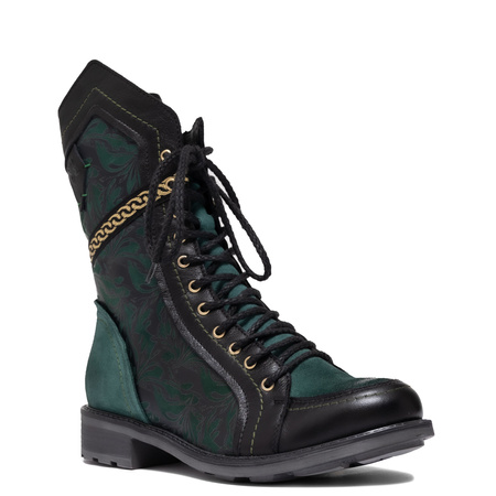 Maciejka Leather Lace-Up Boots Gold Chain Green 07097-09/00-8