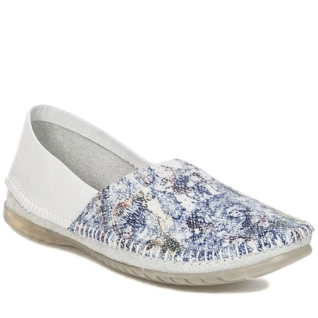 Maciejka Slip-On Leather Patterned Shoes White Navy Blue 01930-85-00-0