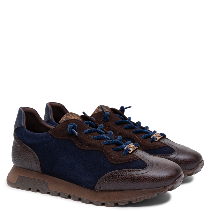 Hispanitas Skórzane Półbuty Sneakersy Damskie Sznurowane Granatowo-Brązowe CHI265106-ESP