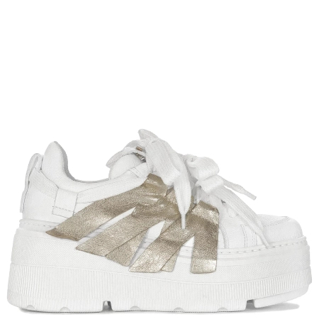 Eksbut White + Gold Leather platform Sneakers