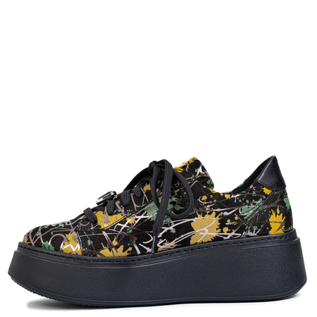 Maciejka Skórzane Na Platformie Czarne Sneakersy z Abstrakcyjnym Wzorem 6191W-07/00-8