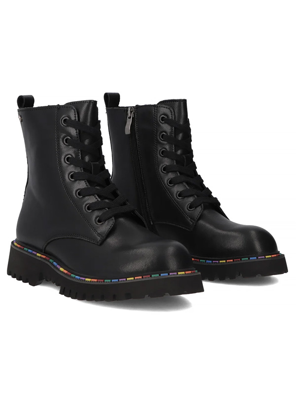 Filippo Leather Lace-Up Ankle Boots With Rainbow Piping Black DBT7428-25-BK
