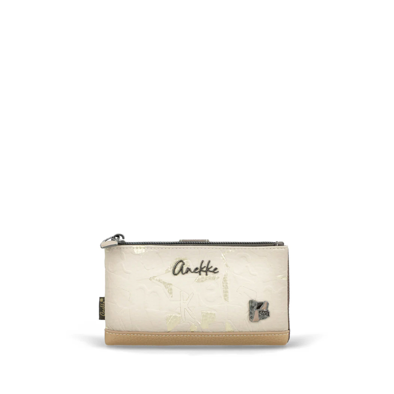 Anekke Portfel Damski Wielokomorowy Portfel z Zamkiem Kremowo-Brązowy 42729-907