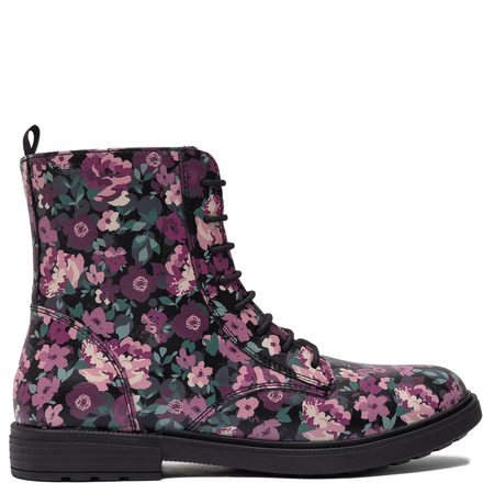 Geox Lace-Up Floral Ankle Boots With Zipper Black/Pink J049QD-00004