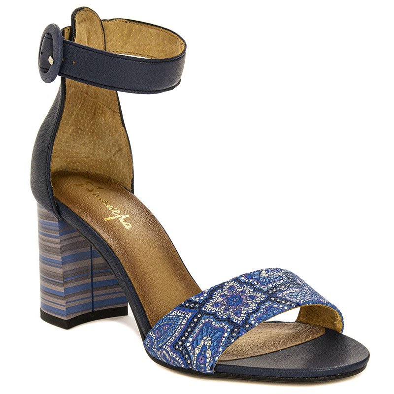 Maciejka Leather Block Heel Sandals Patterned Navy Blue 04235-17/00-5