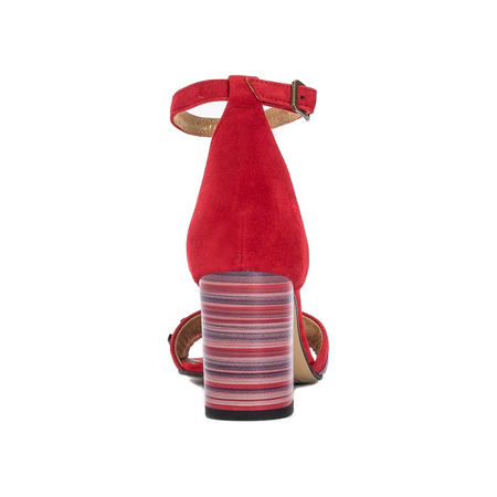 Maciejka Elegant Suede Block Heel Sandals With Ruffle Red 04144-08/00-5