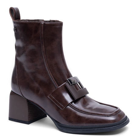 Maciejka Elegant Leather Ankle Boots Block Heel Brown K7788-02/00-7