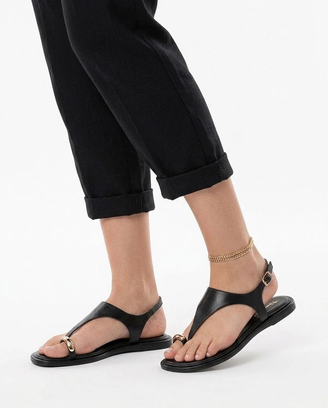 Tamaris Skórzane Minimalistyczne Sandały z Ozdobą Czarne 1-28142-46003-BLK