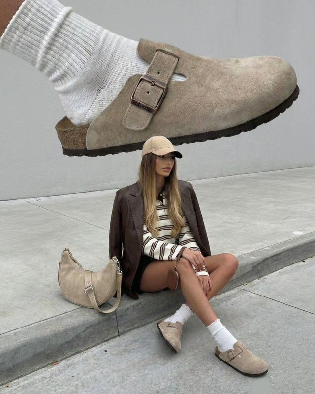 Scholl Leather Clogs Adjustable Strap Women’s Closed-Toe Beige F32198-2361