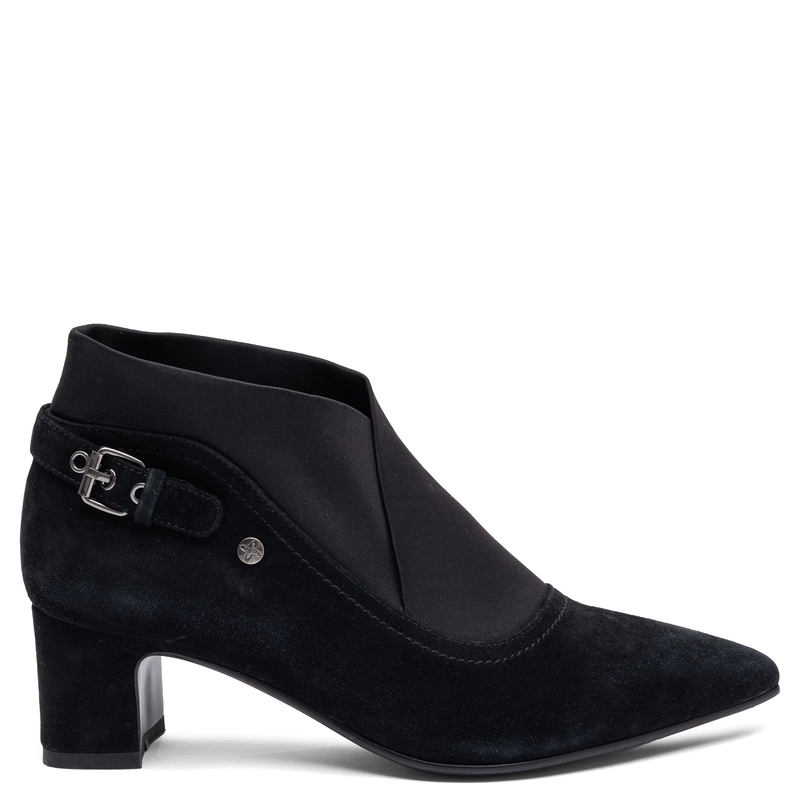 Black Women's Suede-Look Ankle Boots with Elastic Panel and Block Heel K7691-01/00-7