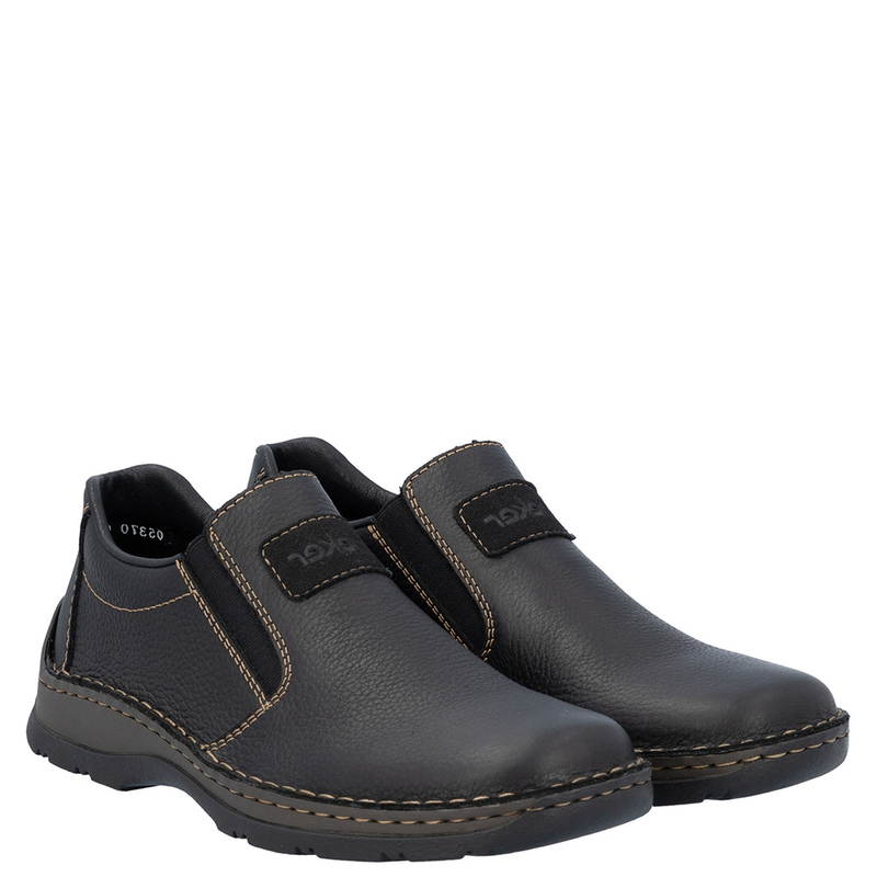 Rieker Leather Slip-On Men’s Shoes Classic Black 05370-00
