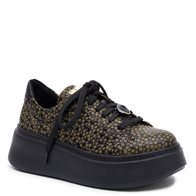 Maciejka Skórzane Sneakersy Damskie Na Platformie Brązowe W Kropki 6191W-17/00-8