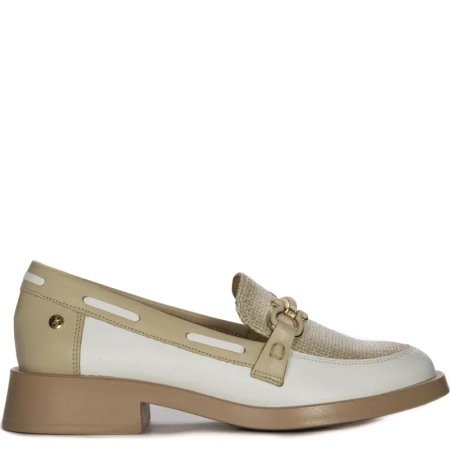 Maciejka Women's half shoes lords leather white + beige