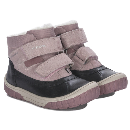 GEOX Botki dziecięce dziewczęce ocieplane na rzepy Black/Rose