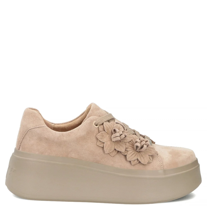 Filippo Zamszowe Sneakersy Damskie Z Kwiatami Na Platformie Beżowe DP7987/26 BE