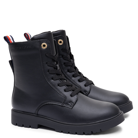 Tommy Hilfiger Modne Sznurowane Trzewiki Damskie Z Zamkiem Czarne T3A5-35157-BK