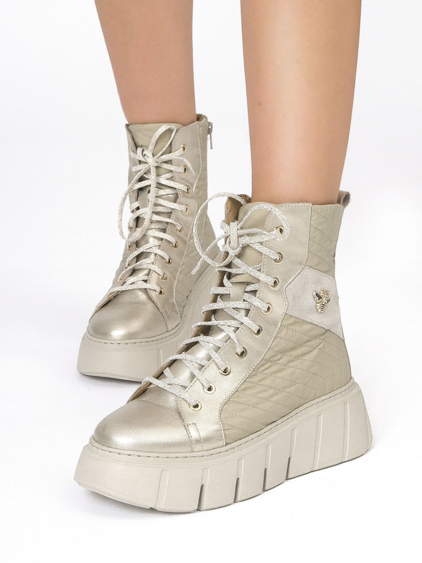 Maciejka Leather Quilted Platform Ankle Boots Gold 06751-25/00-8