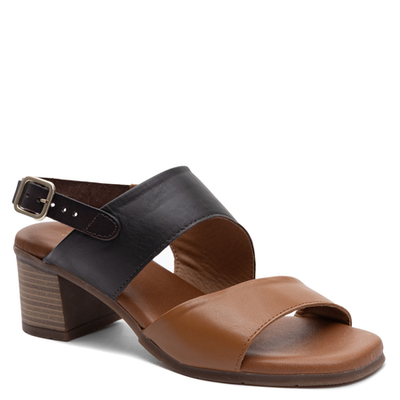 Maciejka Leather Block Heel Sandals Two-Tone Brown E7396-02/00-1