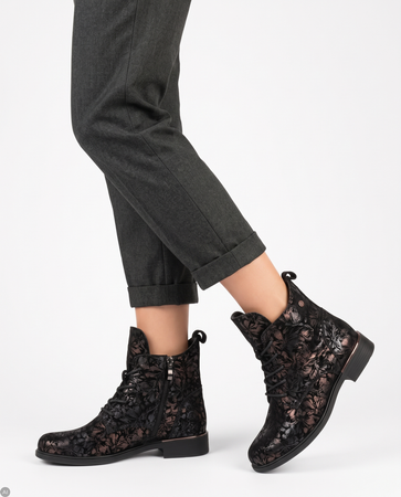 Filippo Leather Warm Women's Ankle Boots Floral Pattern Multicolour DBT8283-26-BK-MLT