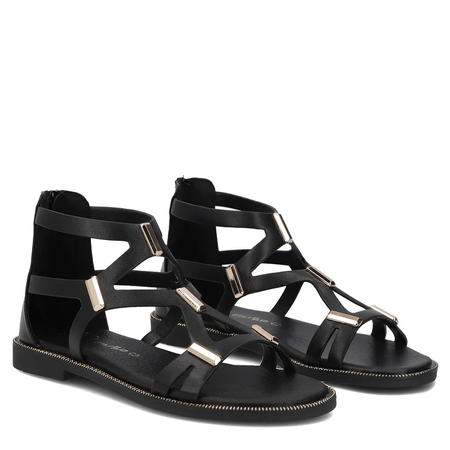 Filippo Stylish Black Gladiator Sandals With Gold Ornaments DS6912-26-BK