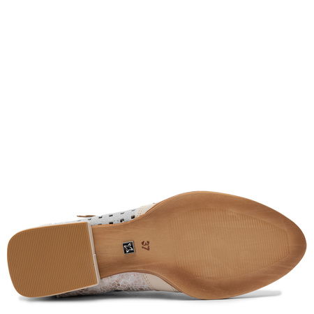 Maciejka Skórzane Botki Ażurowe Trzewiki na Niskim Obcasie Beżowe 05541-22/00-5