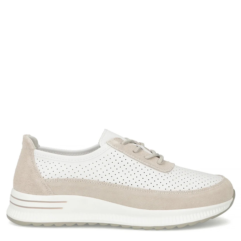 Filippo Skórzane Sneakersy Damskie Ażurowe Biało-Beżowe DP6717-26-WH-GR