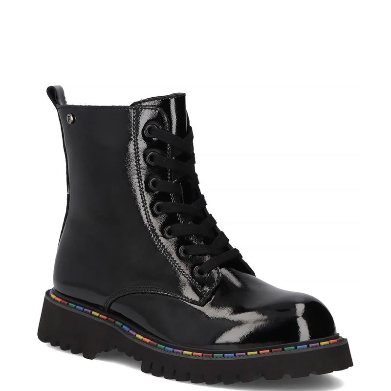 Filippo Patent Leather Women's Ankle Boots with Rainbow Trim Black DBT7428-26-BK-L