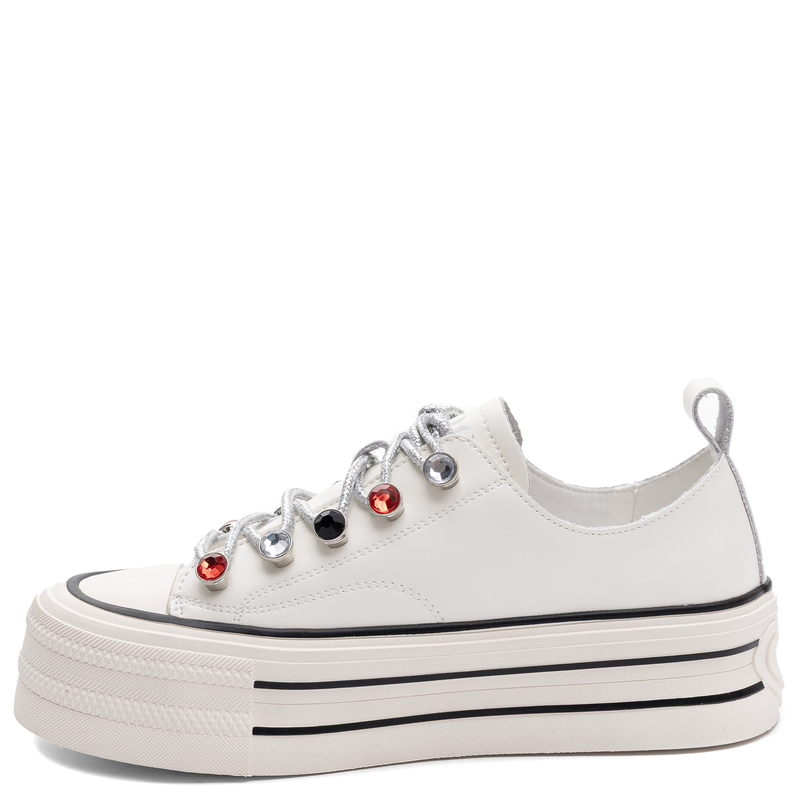 GOE Leather Platform Sneakers With Crystals White TT2N4072