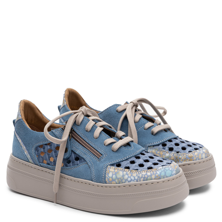 Maciejka Leather Openwork Sneakers On Platform Blue 07317-06-00-1