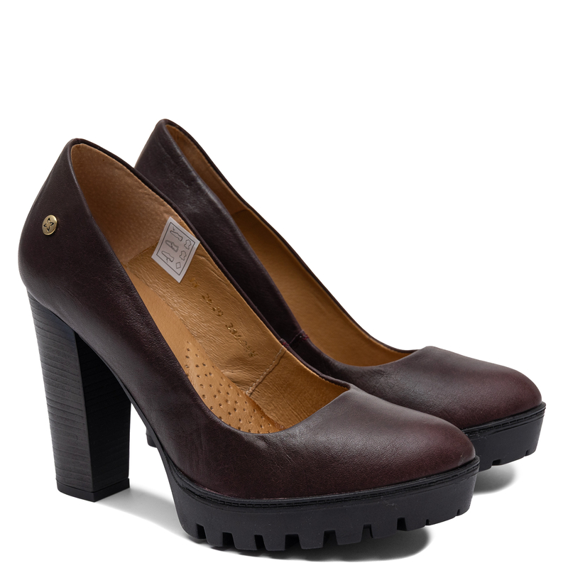 Maciejka Półbuty Na Słupku Elegancja Skórzane Bordowe 2629W-09/00-1 